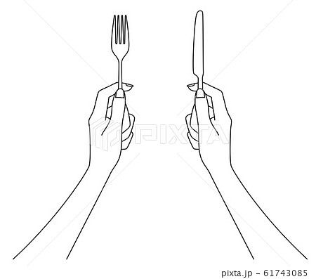 フォークとナイフを持つ女性の手元のイラスト素材
