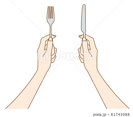 フォークとナイフを持つ女性の手元のイラスト素材