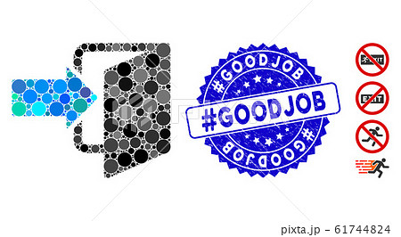 Collage Exit Door Icon with Grunge #Goodjob Stamp Collage Exit Door Icon with Grunge #Goodjob Stamp 61744824