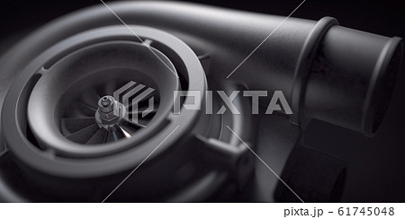 Car turbocharger on black background. Auto part 61745048