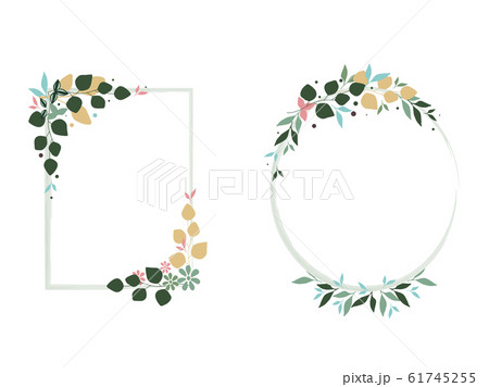 spring leaves wreath, oval and square, ellipse for wedding card. 2020 trend colors. Vector illustration 61745255