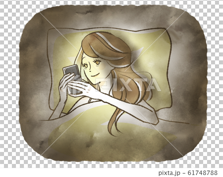 A woman operating a smartphone while sleeping in the dark 61748788