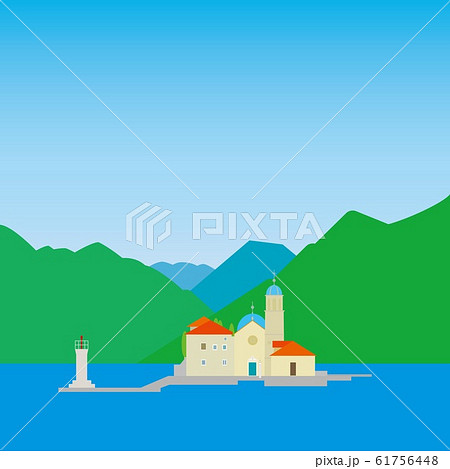 モンテネグロ Montenegro ぺラスト Perast 岩礁の聖母マリア教会のイラスト素材