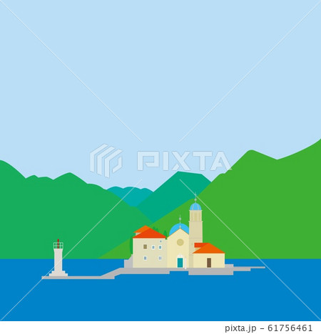 モンテネグロ Montenegro ぺラスト Perast 岩礁の聖母マリア教会のイラスト素材