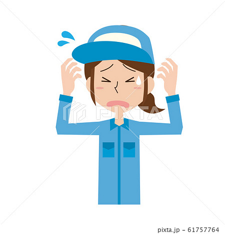 女性 作業員 作業者 上半身 困る 感情 ポーズのイラスト素材