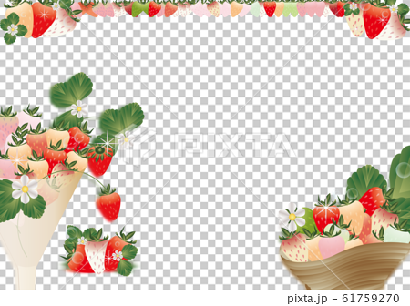 いちごフェア販売促進にカラフルな苺と花のイラスト背景素材横スタイルのイラスト素材