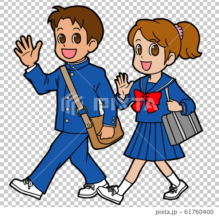 Two men and women of junior high school students walking in uniform Two men and women of junior high school students walking in uniform 61760400