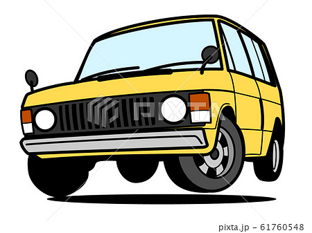 レトロなブリティッシュSUV ジャンプ 黄色 自動車イラスト レトロなブリティッシュSUV ジャンプ 黄色 自動車イラスト 61760548