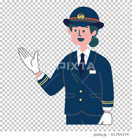 駅員 女性 車掌 説明 解説のイラスト素材