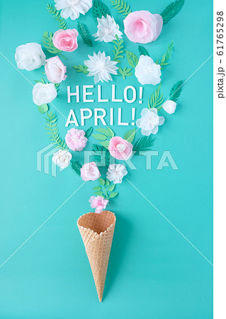 Hello, April. With white and rose paper flowers 61765298