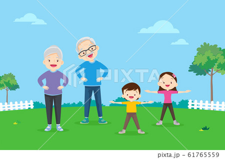 Elderly and childrens doing exercises Elderly and childrens doing exercises 61765559