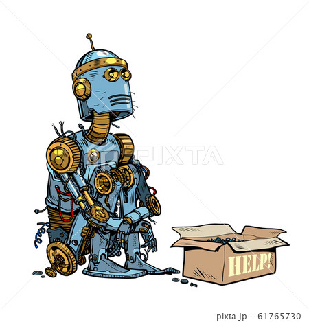 Beggar homeless robot asks for alms 61765730