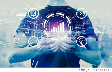 Marketing concept with man holding smartphone 61770321