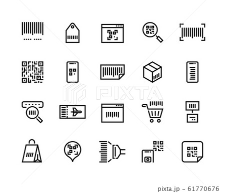 Barcodes Line Icons Ticket With Qr Code And のイラスト素材