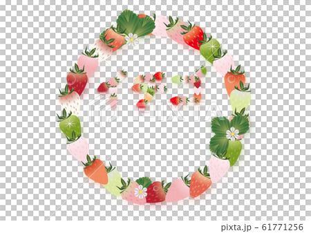 いちごや苺の花や葉のイラストで書いた文字販促用横スタイルA4背景素材文字あり 61771256