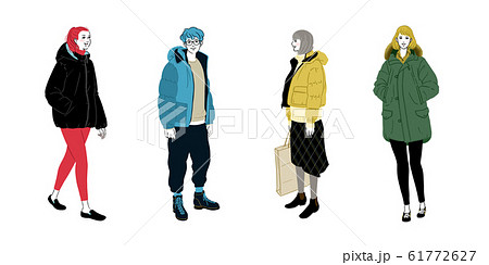 ウィンターカジュアル４人セット 冬服 のイラスト素材
