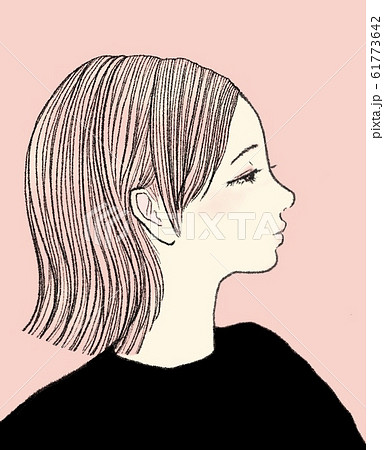 横顔の女性 ピンク のイラスト素材