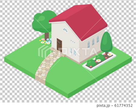 房子圖_紅色屋頂_等距 61774352