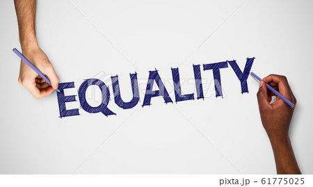 Diverse Hands Writing Equality Word On Gray Background Diverse Hands Writing Equality Word On Gray Background 61775025
