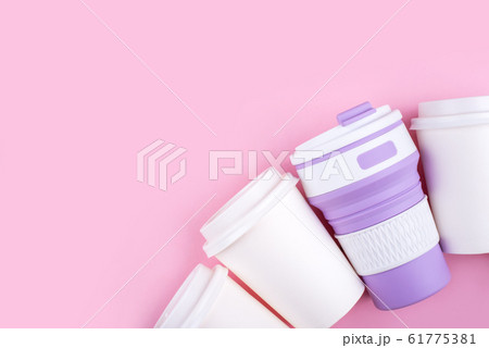 Reusable coffee cup vs disposable cups. Reusable coffee cup vs disposable cups. 61775381