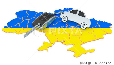 Sale or rent car in Ukraine concept, 3D rendering Sale or rent car in Ukraine concept, 3D rendering 61777372