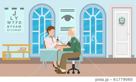 Medical clinic, hospital and consultation of patient with doctor in office vector illustration. 61779060