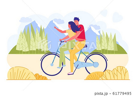 Advertising Flyer, Couple Walk on Bike out Town. 61779495