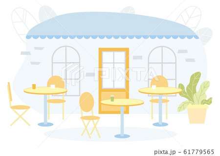 Flat Banner, Restaurant Patio Interior Cartoon. 61779565