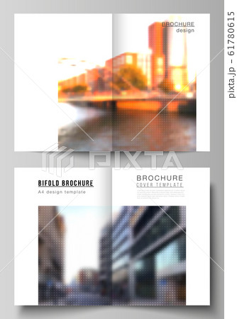 Vector layout of two A4 cover mockups design templates for bifold brochure, flyer, cover design, book design, brochure cover. Abstract halftone effect decoration with dots. Dotted pattern decoration. Vector layout of two A4 cover mockups design templates for bifold brochure, flyer, cover design, book design, brochure cover. Abstract halftone effect decoration with dots. Dotted pattern decoration. 61780615