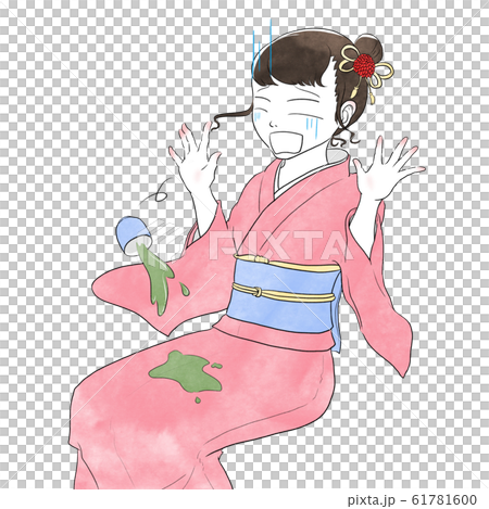一個穿著和服的女人灑茶被震驚（滑稽到左邊） 61781600