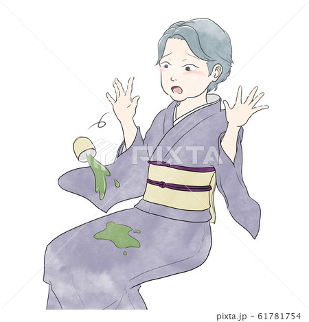 お茶をこぼす着物女性のイラスト素材 お茶をこぼす着物女性のイラスト素材