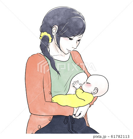 授乳する女性とおっぱいを飲む赤ちゃんのイラスト素材