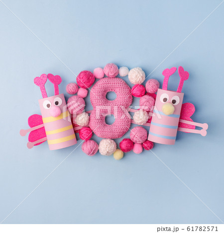 March 8 Women's Day card with number eight from 61782571