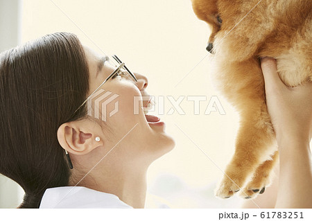 小型犬の診察を行う若い女性 小型犬の診察を行う若い女性 61783251