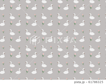 白鳥と花のシームレスパターン 61786325