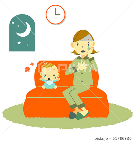 夜泣き　ワンオペ育児　お母さん 61786330