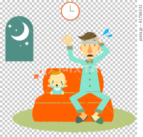 夜泣き　育児　お父さん 61786332