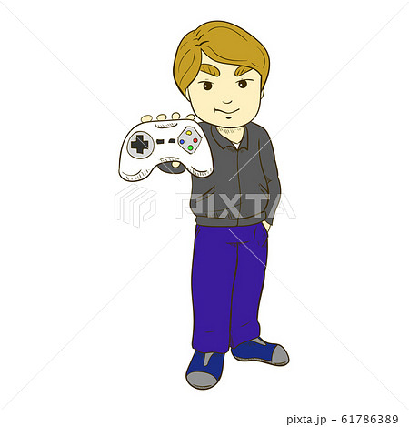 vector illustration male gamer hold wireless game controller 61786389