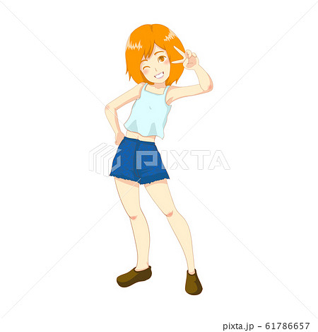 vector illustration of a cute girl in V-sign poses - Stock Illustration  [61786657] - PIXTA