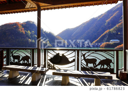 【山梨県】塩川ダム展望所から望む秋のみずがき湖 【山梨県】塩川ダム展望所から望む秋のみずがき湖 61786823