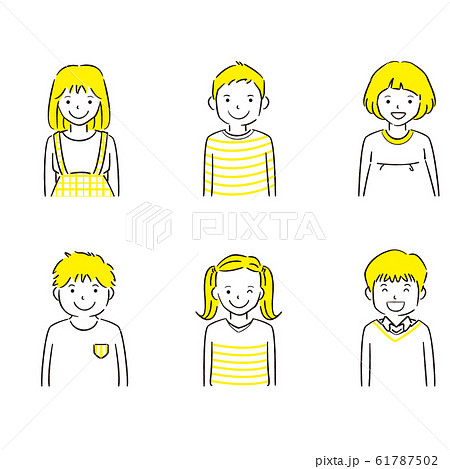 手描き1color 男の子女の子 6人のイラスト素材 手描き1color 男の子女の子 6人のイラスト素材