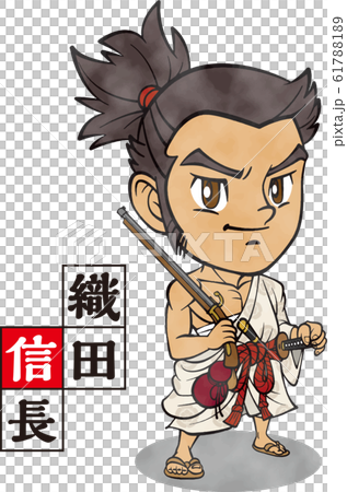Oda Nobunaga, with his upper body exposed and carrying a watercolor-like gun [2 heads, vector] 61788189