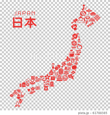 日本のアイコンでできた日本列島のイラスト素材 6175