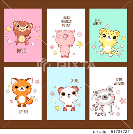 Set of cute Valentine's day stickers with animals 61788727