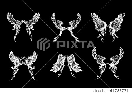 Set Of Wings Isolated On Black Backgroundのイラスト素材