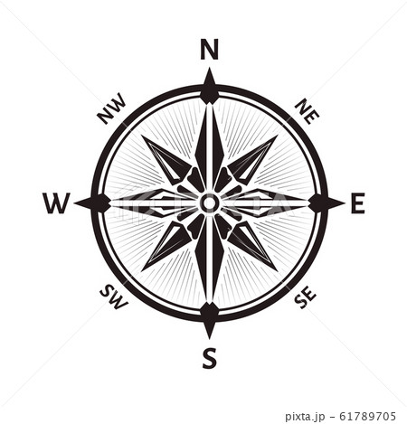 Compass wind rose icon of round navigational device 61789705