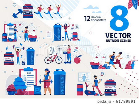 Dieting for Weight Loss Flat Vector Scenes Set 61789991