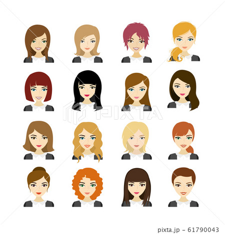 Set of Face european woman with different hair Set of Face european woman with different hair 61790043