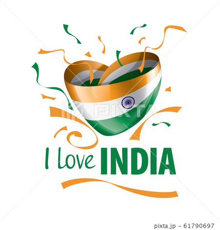 National flag of the India in the shape of a heart and the inscription I love India. Vector illustration 61790697