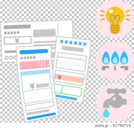 帶有電力，天然氣和水圖標的發票圖像 61790728